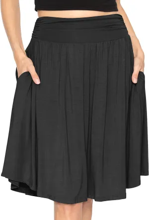 STRETCH IS COMFORT Women's and Plus Size Scoop Hem Flare Mid Length Skirt with Pockets | S-5X