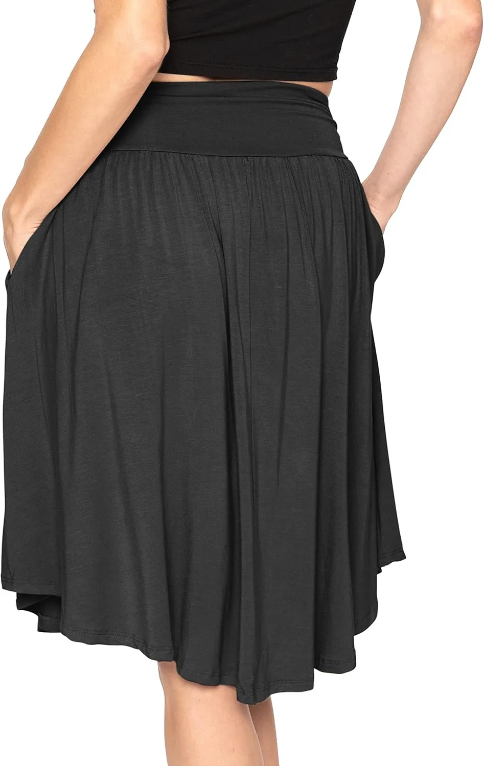 STRETCH IS COMFORT Women's and Plus Size Scoop Hem Flare Mid Length Skirt with Pockets | S-5X