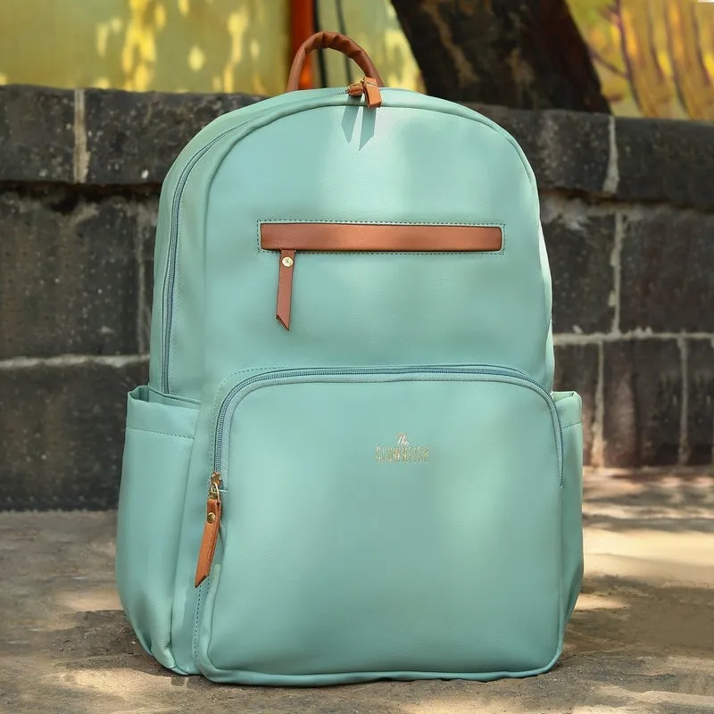 Stylish Vegan Leather Laptop Backpack | Fits 15.6 Inch Laptop | 19L | Pistachio Green