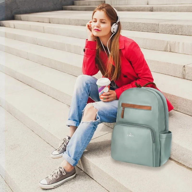 Stylish Vegan Leather Laptop Backpack | Fits 15.6 Inch Laptop | 19L | Pistachio Green
