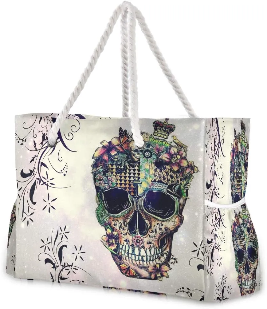 SUABO Travel Beach Bag, Women Large Shoulder Handbags, Cotton Rope Handles Travel Tote Bag for Women