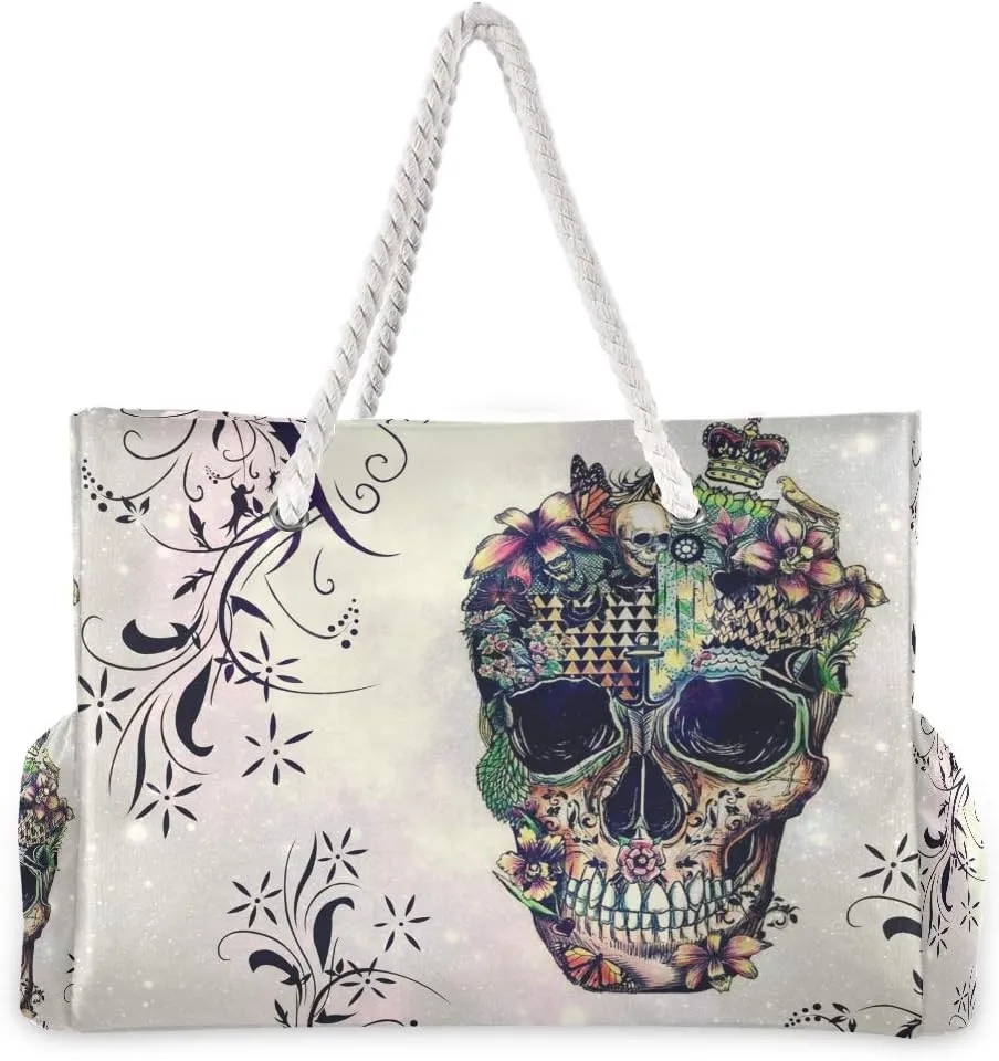 SUABO Travel Beach Bag, Women Large Shoulder Handbags, Cotton Rope Handles Travel Tote Bag for Women
