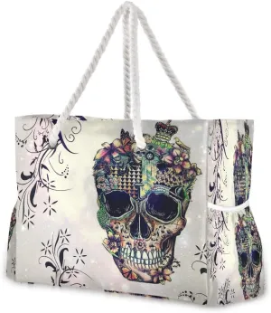 SUABO Travel Beach Bag, Women Large Shoulder Handbags, Cotton Rope Handles Travel Tote Bag for Women