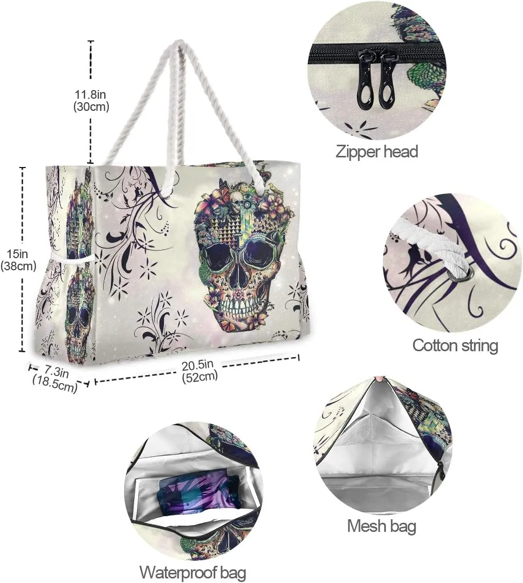 SUABO Travel Beach Bag, Women Large Shoulder Handbags, Cotton Rope Handles Travel Tote Bag for Women