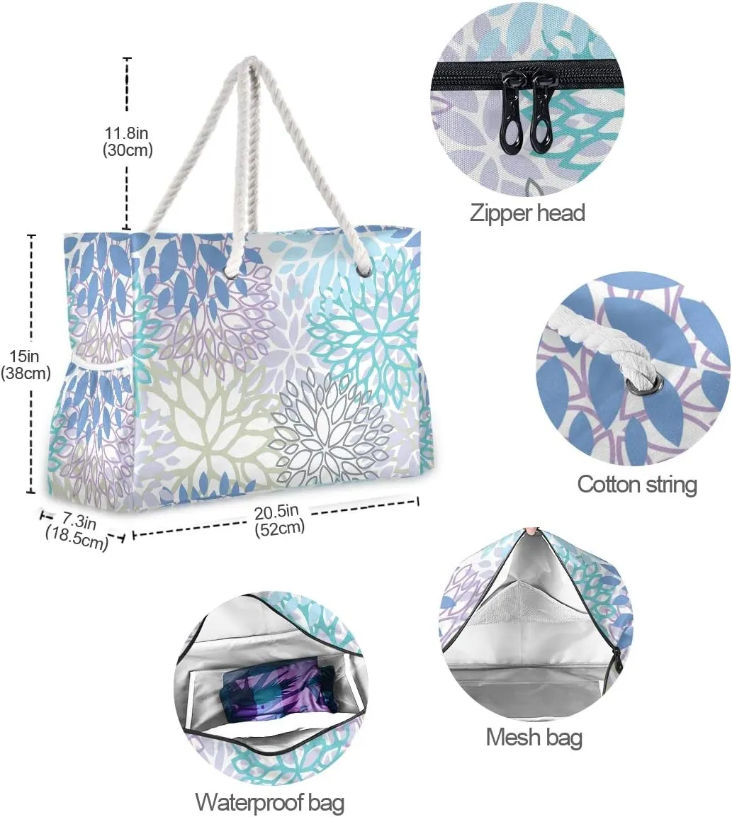 SUABO Travel Beach Bag, Women Large Shoulder Handbags, Cotton Rope Handles Travel Tote Bag for Women