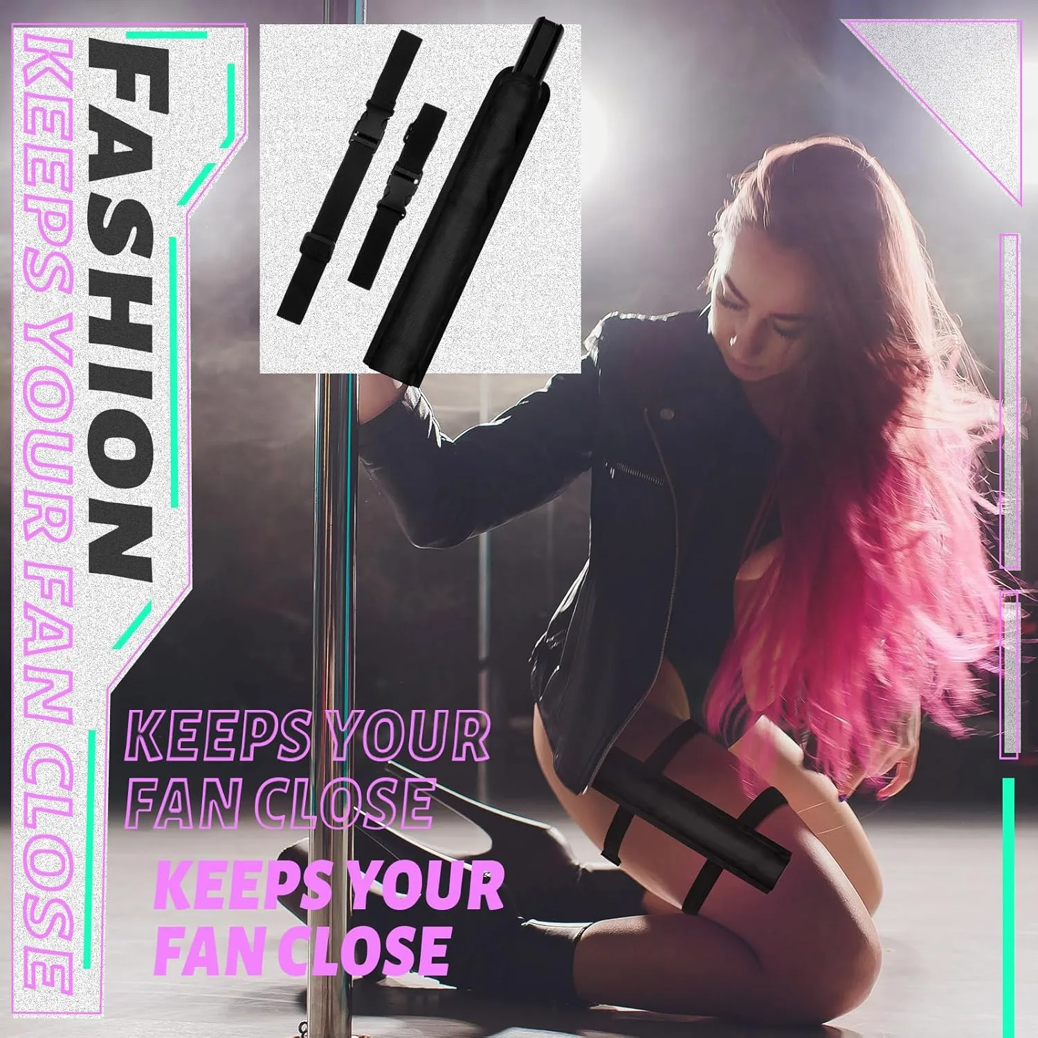 Summer Rave Fan Holster Rave Fan Holder Folding Hand Pouch Foldable Sleeves with Waist Belt for Thigh Party