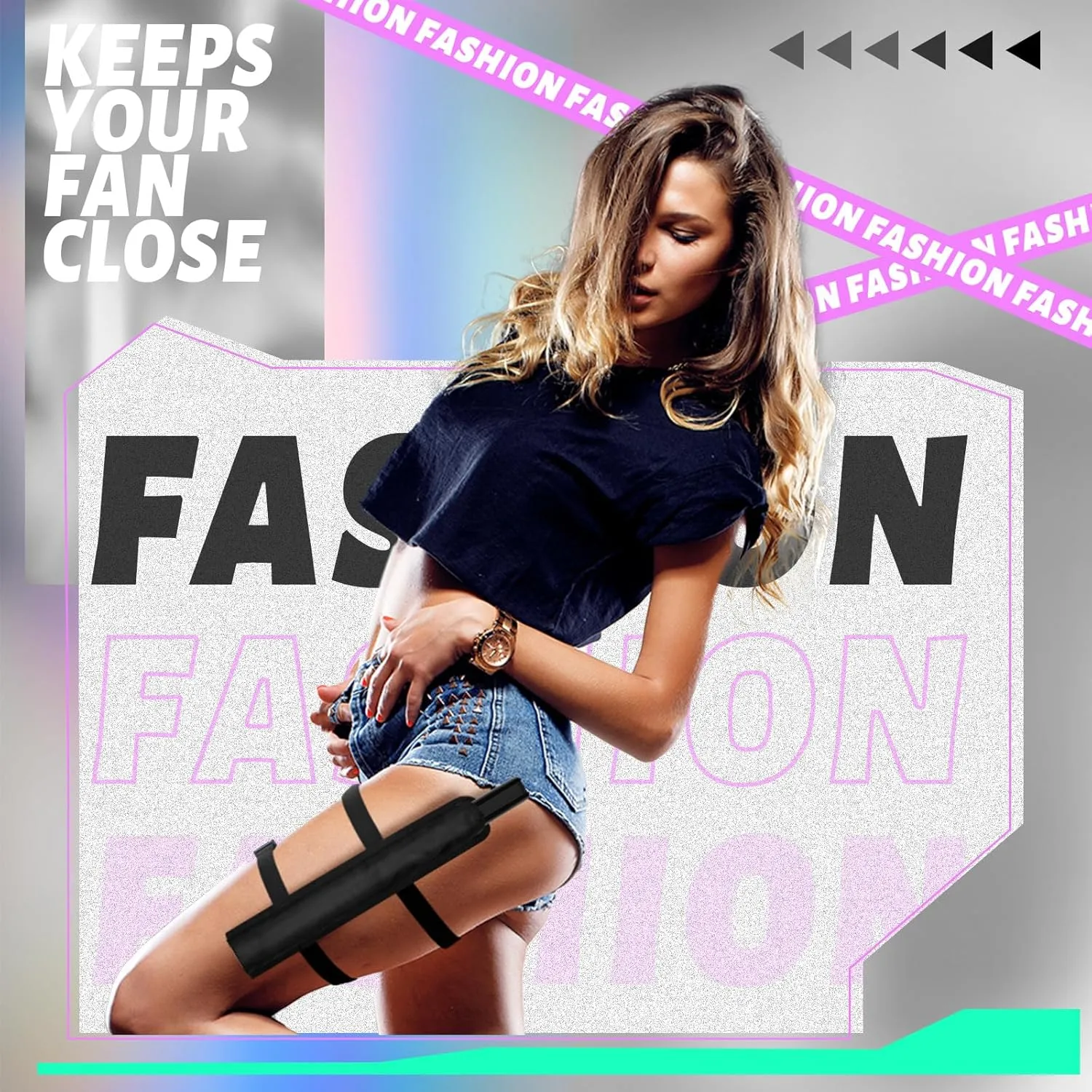Summer Rave Fan Holster Rave Fan Holder Folding Hand Pouch Foldable Sleeves with Waist Belt for Thigh Party