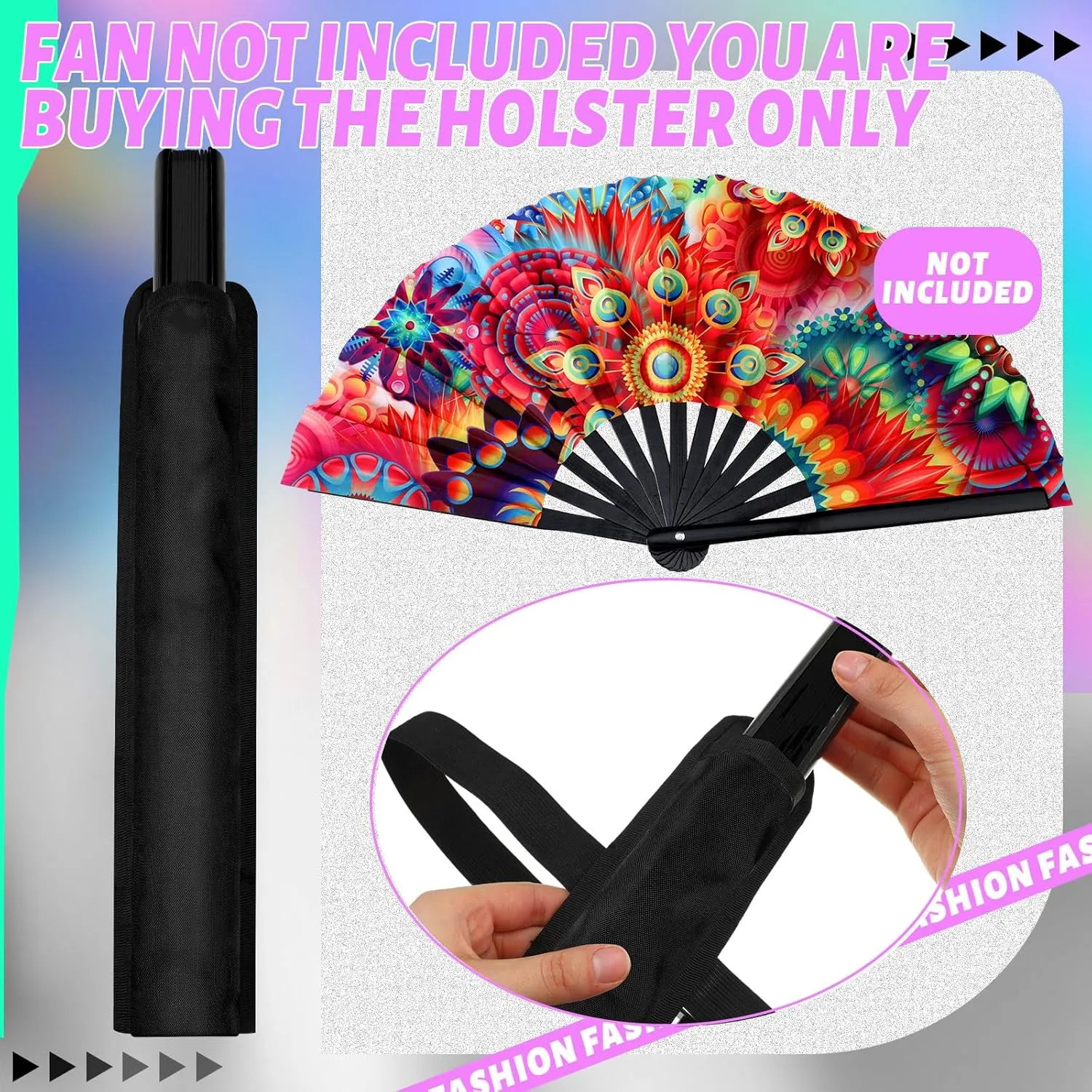 Summer Rave Fan Holster Rave Fan Holder Folding Hand Pouch Foldable Sleeves with Waist Belt for Thigh Party