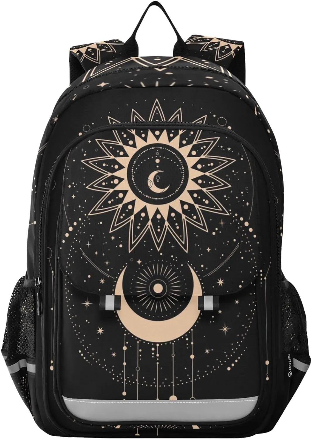 Sun Moon Magical Boho Backpack School Bag Lightweight Laptop Backpack Student Travel Daypack with Reflective Stripes