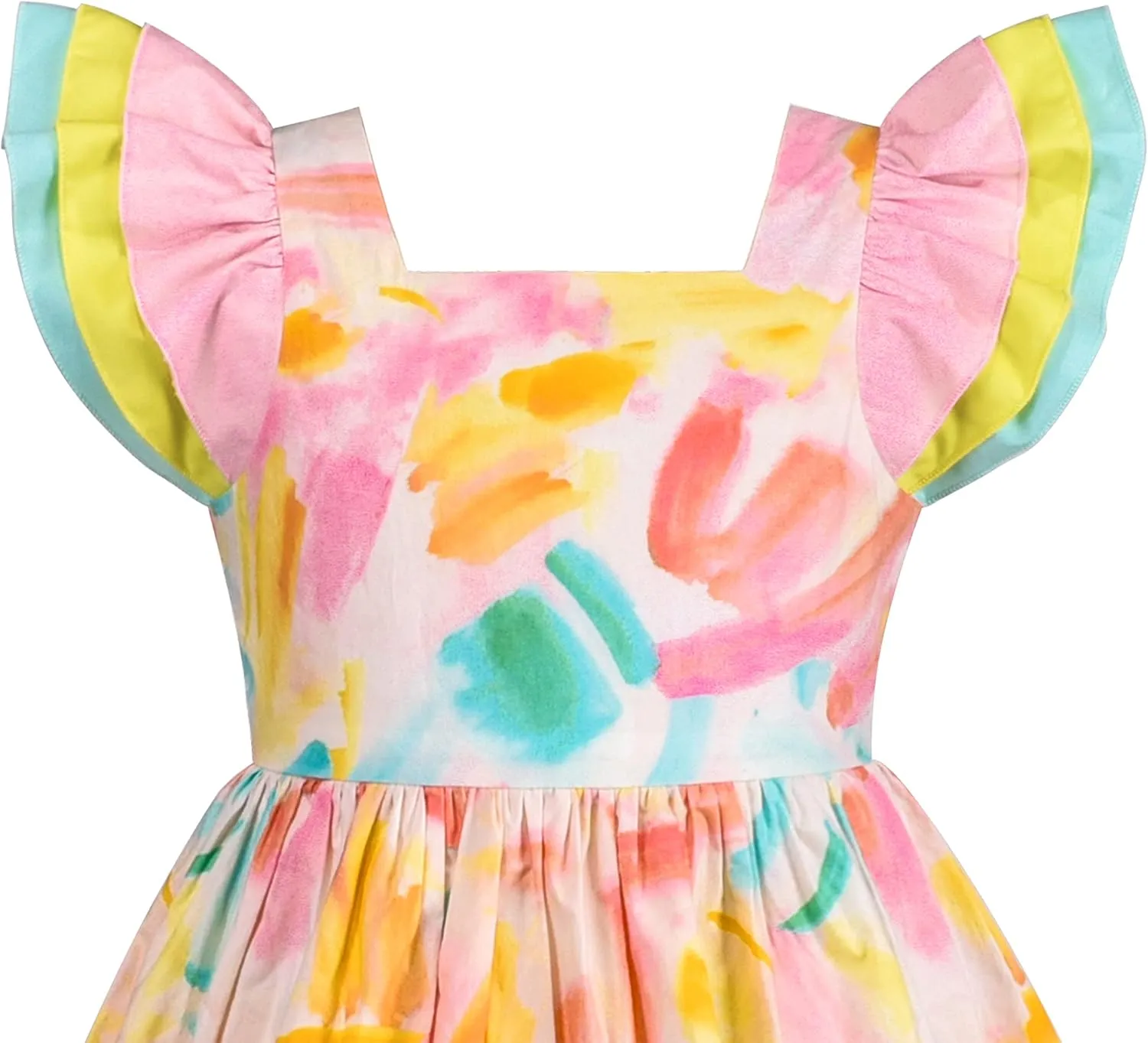 Sunny Fashion Girls Dress Polka Dot Overlap Design with Trim Yellow Size 4-10