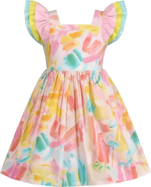 Sunny Fashion Girls Dress Polka Dot Overlap Design with Trim Yellow Size 4-10