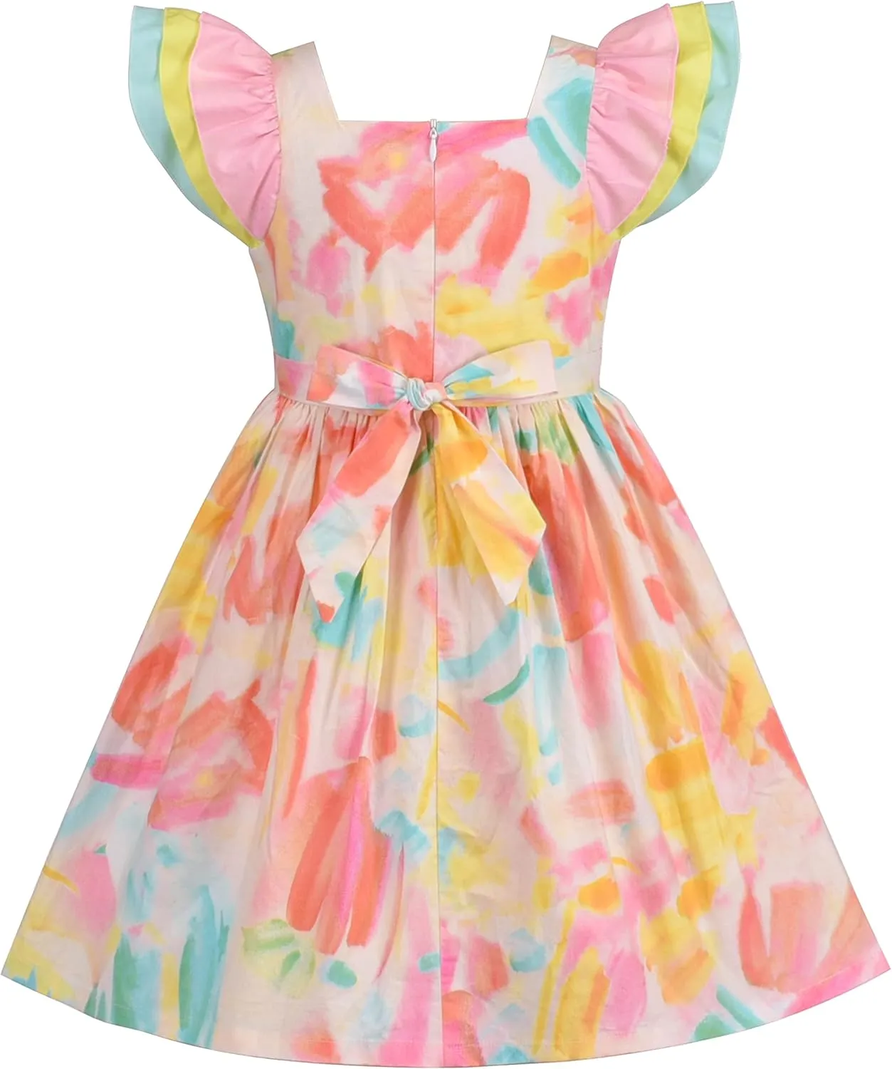 Sunny Fashion Girls Dress Polka Dot Overlap Design with Trim Yellow Size 4-10