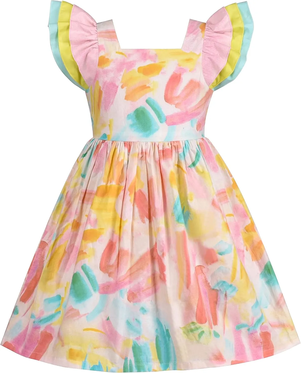 Sunny Fashion Girls Dress Polka Dot Overlap Design with Trim Yellow Size 4-10