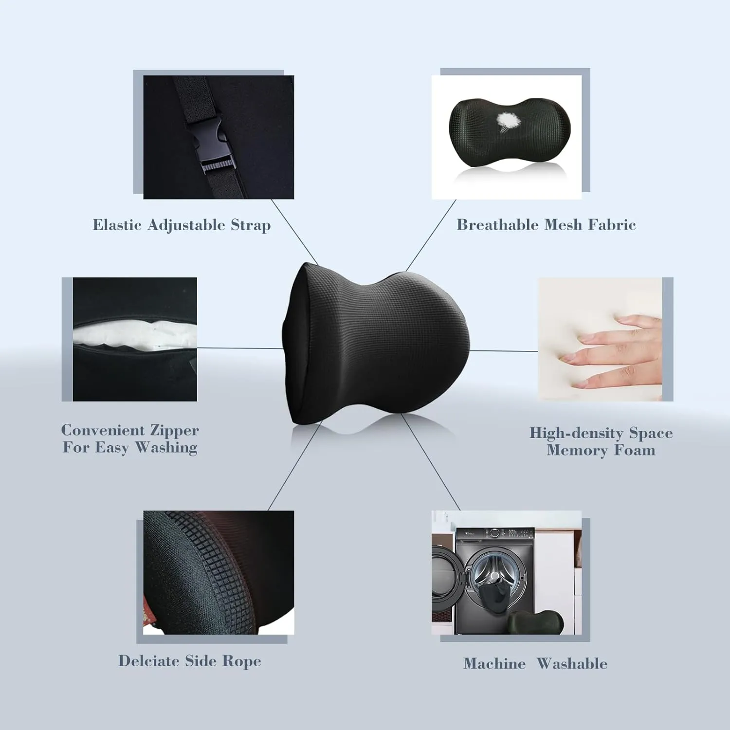 Super Comfy Car Headrest Pillow, Car Pillow for Neck Pain Relief with Adjustable Strap, 100% Memory Foam & Breathable Removable Cover, Ergonomic Design - Softness Travel Car Neck Pillow(Black, 1PC)