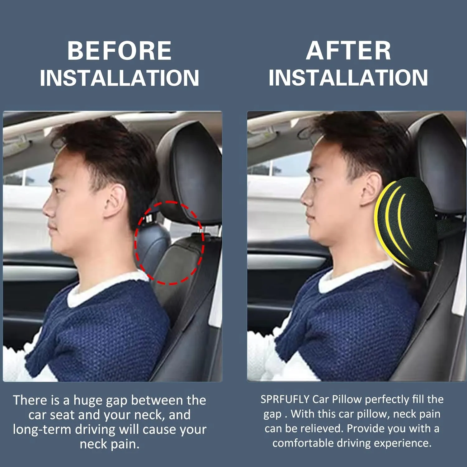 Super Comfy Car Headrest Pillow, Car Pillow for Neck Pain Relief with Adjustable Strap, 100% Memory Foam & Breathable Removable Cover, Ergonomic Design - Softness Travel Car Neck Pillow(Black, 1PC)
