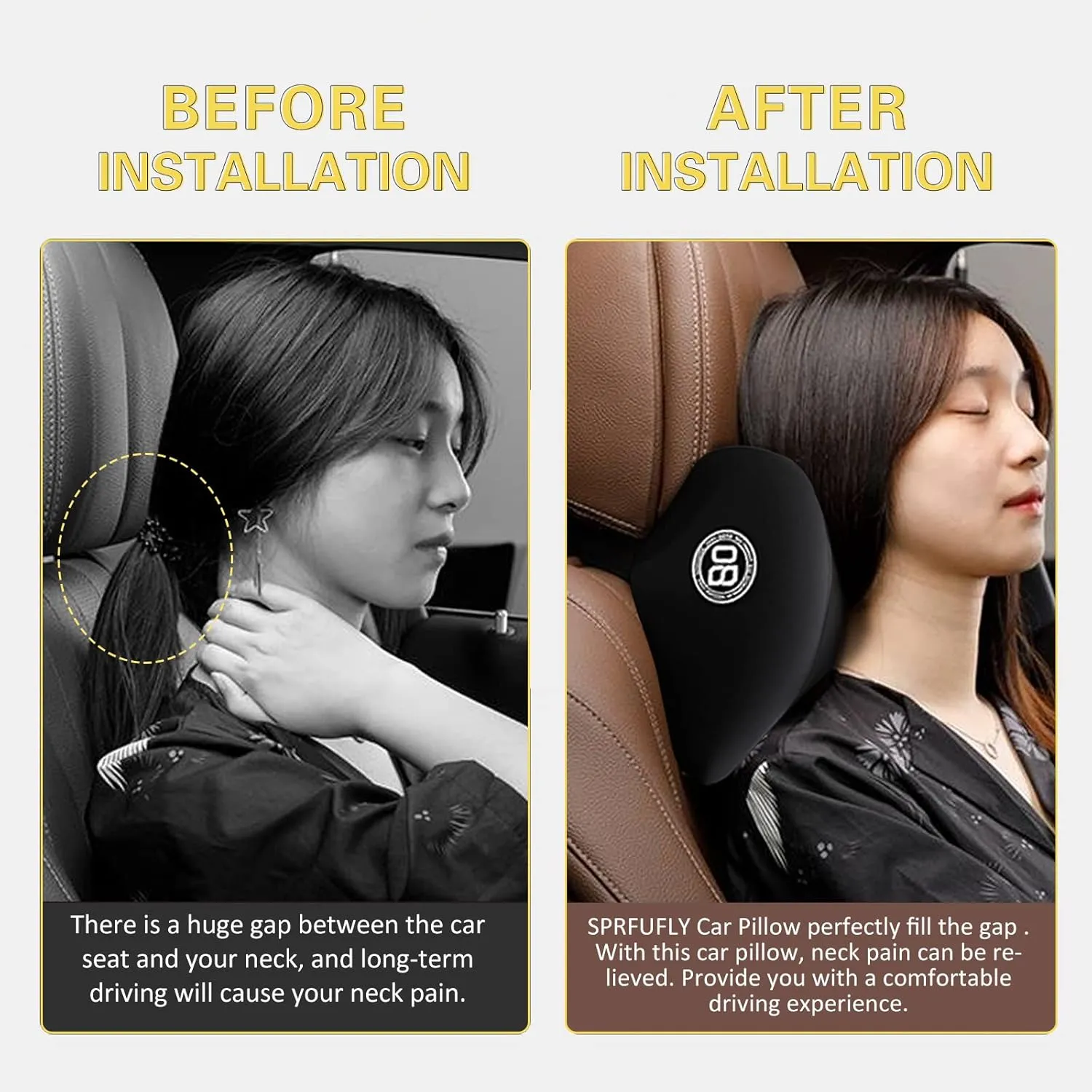 Super Cozy Car Headrest Pillow, 100% Memory Foam Car Neck Pillow with Adjustable Strap & Breathable Removable Cover, Ergonomic Design - Travel Pillow Car Pillow for Neck/Back Pain Relief(Black, 1PC)