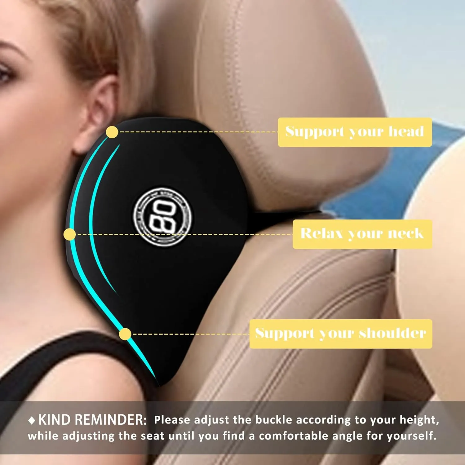 Super Cozy Car Headrest Pillow, 100% Memory Foam Car Neck Pillow with Adjustable Strap & Breathable Removable Cover, Ergonomic Design - Travel Pillow Car Pillow for Neck/Back Pain Relief(Black, 1PC)