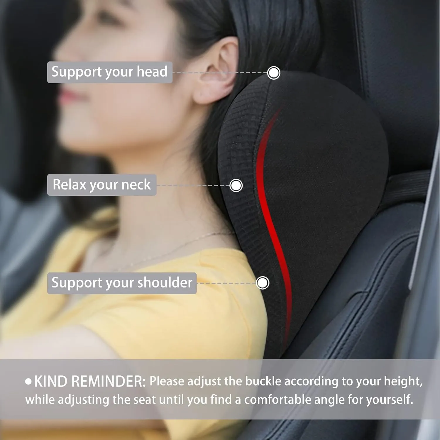 Super Soft Car Headrest Pillow, 100% Memory Foam Car Neck Pillow with Adjustable Strap & Breathable Removable Cover, Ergonomic Design - Travel Pillow Car Pillow for Neck/Back Pain Relief(Black, 1PC)