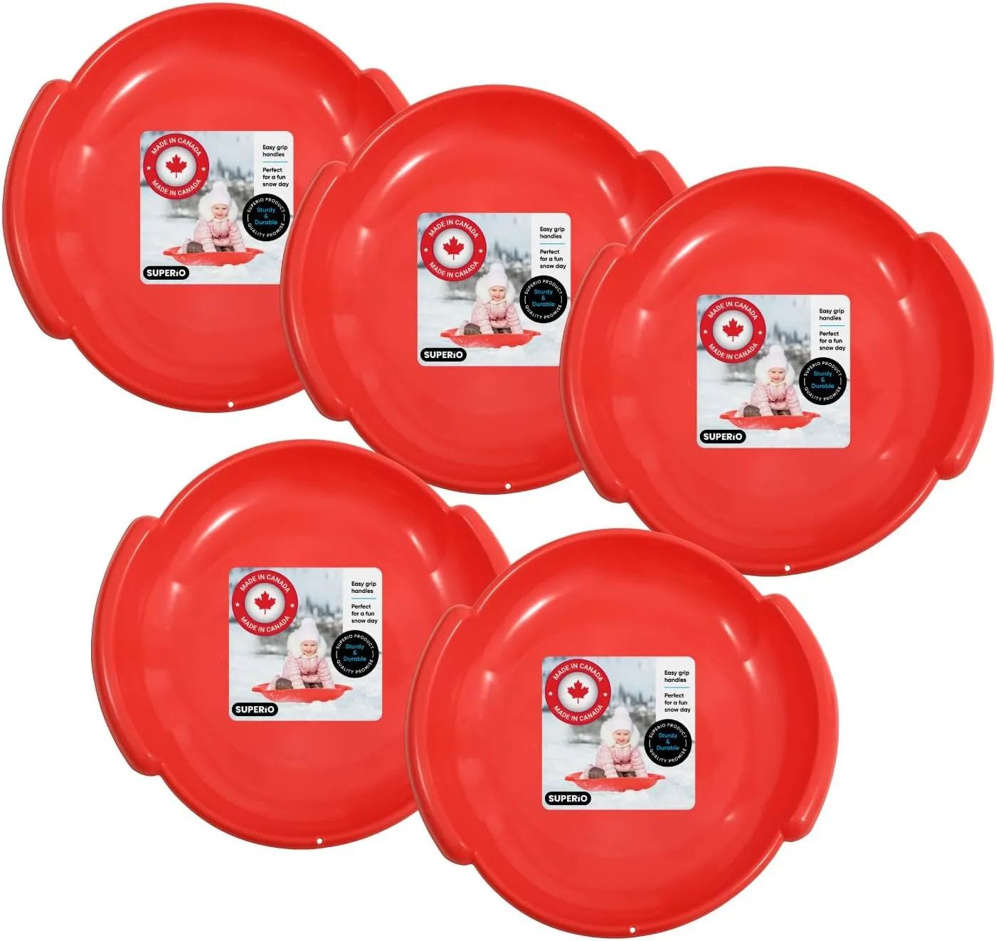 Superio Round Snow Saucer Sled- 24" Plastic Disc Sled for Kids and Adults- Heavy Duty Sled with Handles for Downhill Sledding, Winter Outdoor Sports