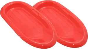 Superio Toboggan Snow Sleds for Kids and Adults, 2 Pack Heavy Duty Plastic Sliders with Handles and Hole for Pull Ropes- Kid and Adult Winter Fun