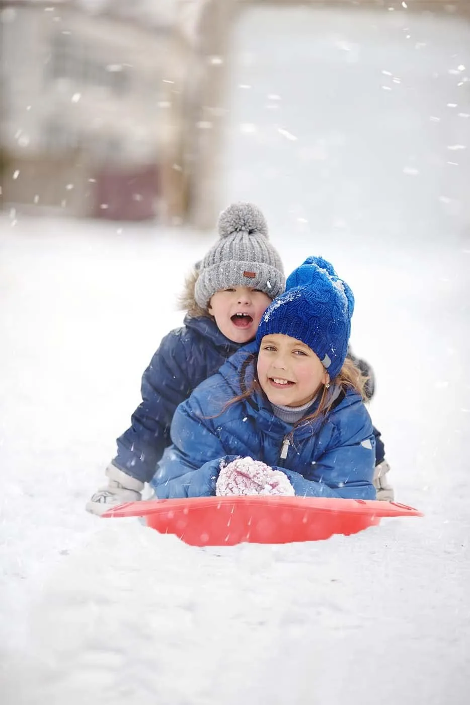 Superio Toboggan Snow Sleds for Kids and Adults, 2 Pack Heavy Duty Plastic Sliders with Handles and Hole for Pull Ropes- Kid and Adult Winter Fun
