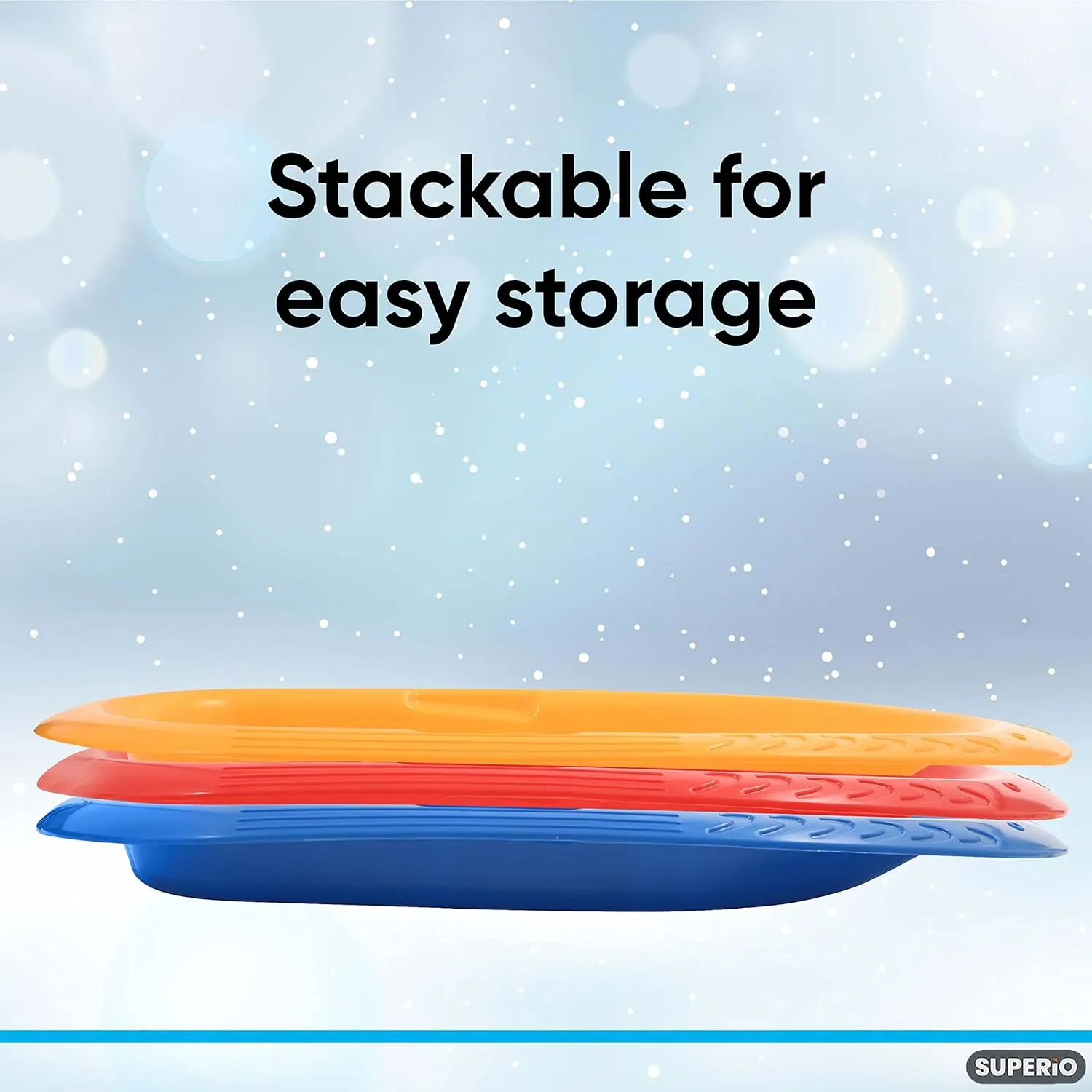 Superio Toboggan Snow Sleds for Kids and Adults, 2 Pack Heavy Duty Plastic Sliders with Handles and Hole for Pull Ropes- Kid and Adult Winter Fun