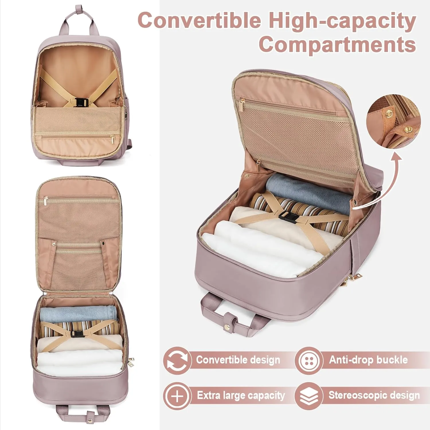 suratioTravel Backpack Carry On Flight Approved Small Travel Backpack For Women Carry On Backpack Personal Item Travel Bag Laptop Teacher Backpack Work Backpack For Traveling On Airplane Pink Purple