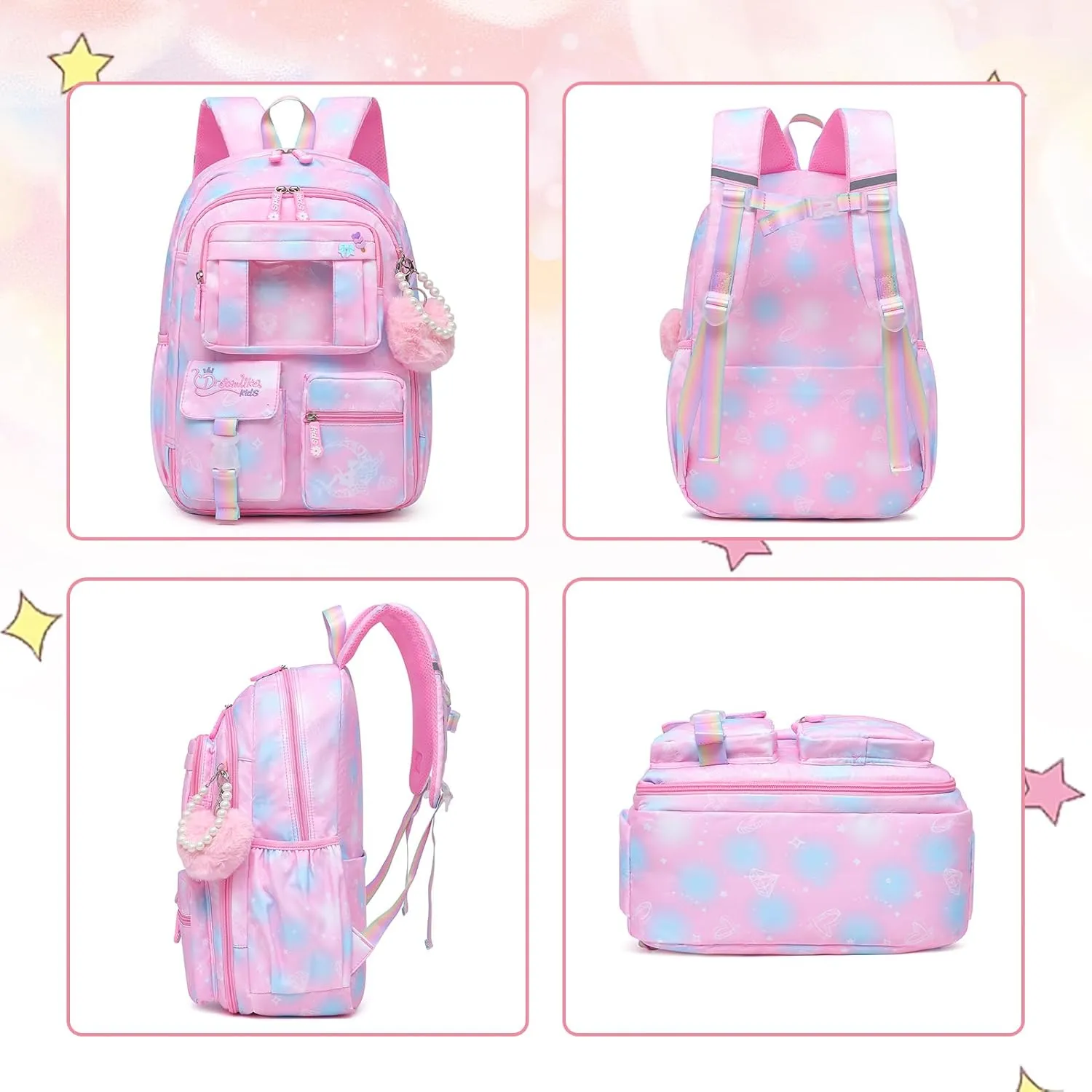Sweet Girls Backpack - Stylish Splash-resistant School Bag with Multiple Pockets & Trendy Laptop Compartment（17inch Pink）