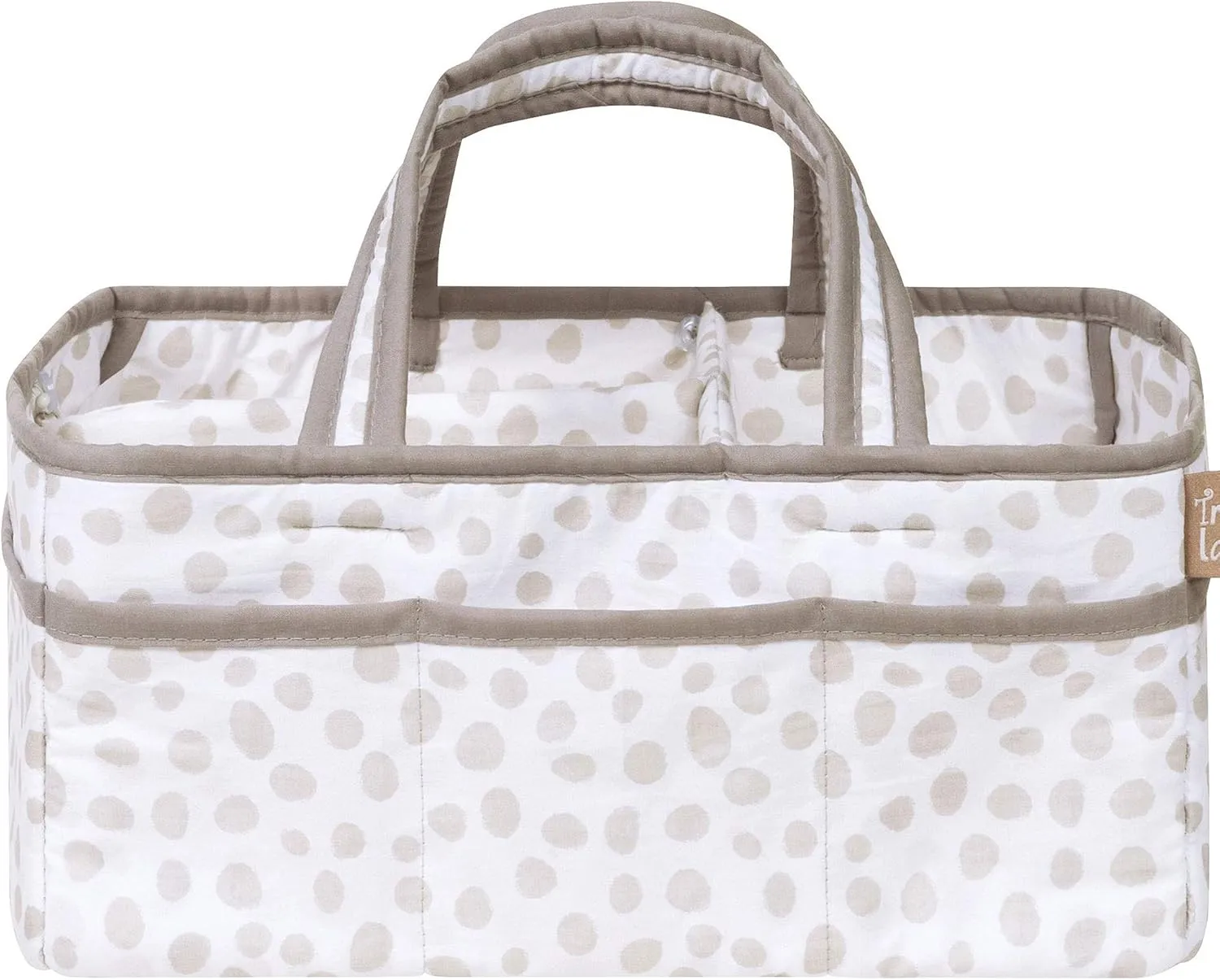 Sydney Storage Caddy-Dalmatian Dot Body and Handles, Dalmatian Dot Lining, Solid Gray Trim, Grays, White, Two Handles, 12 in x 6 in x 8 in