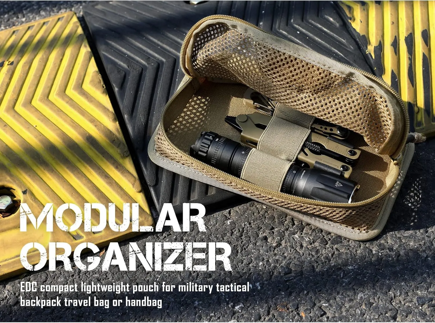 Tactical Mesh Zipper Pouch, Modular Insert Panel Organizer EDC Utility Storage Pocket with Hook-N-Loop Fasteners for Backpack Bag Accessories