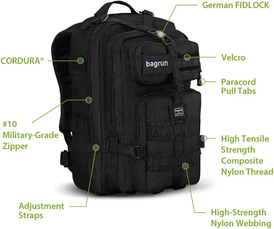 Tactical Military Backpack - Military Grade Molle Army Bag with Multiple Storage for Hiking Trekking (Urban black)