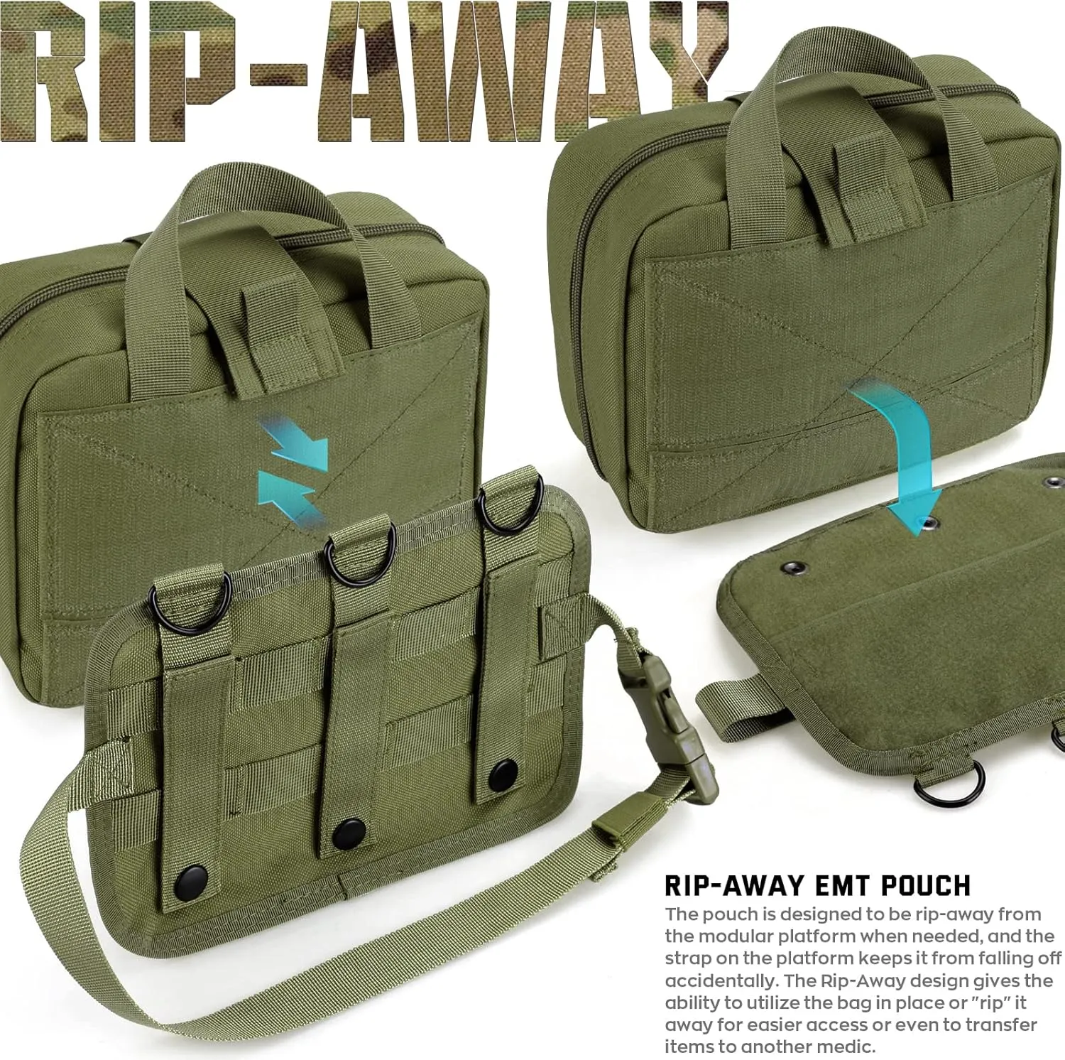 Tactical Molle Medical Pouch - Upgraded Size, Large Capacity IFAK Pouch with Detachable Quick Release and Headrest Mount, Includes Flag and Cross Patch