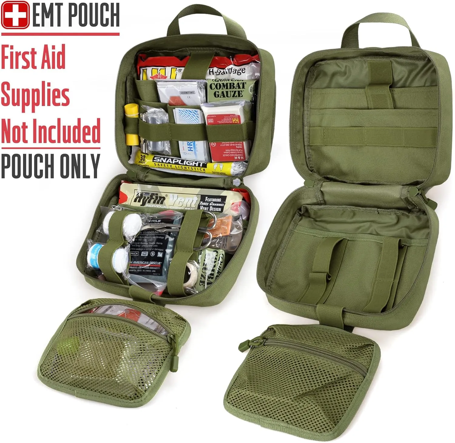 Tactical Molle Medical Pouch - Upgraded Size, Large Capacity IFAK Pouch with Detachable Quick Release and Headrest Mount, Includes Flag and Cross Patch