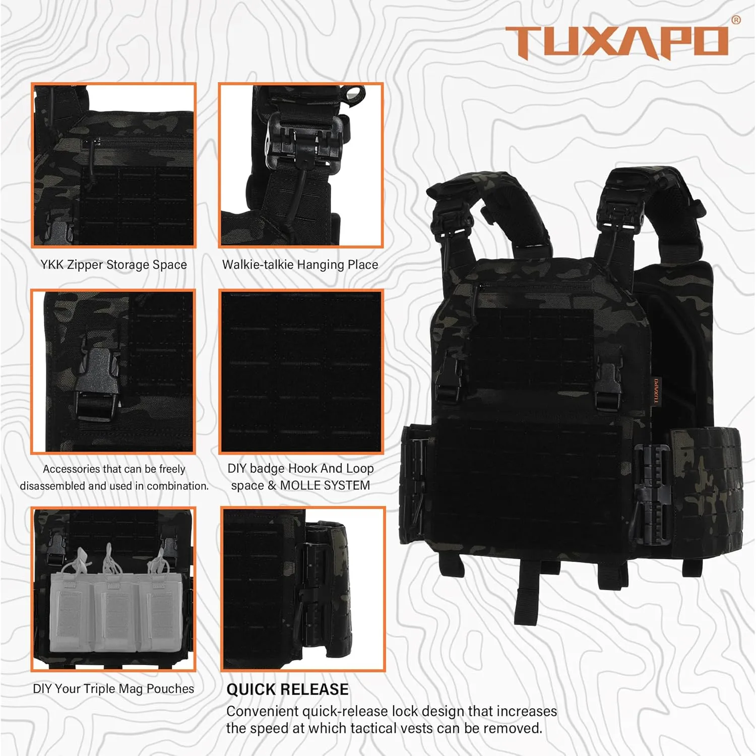Tactical Molle Vest for Men Laser Cutting Modular Lightweight Quick Release Adjustable Vests