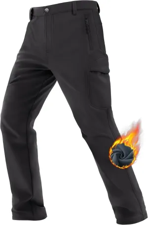 TACVASEN Men's Winter Tactical Pants Fleece Lined Cargo Hiking Pants Stretch Water Resistant Outdoor Softshell Pants