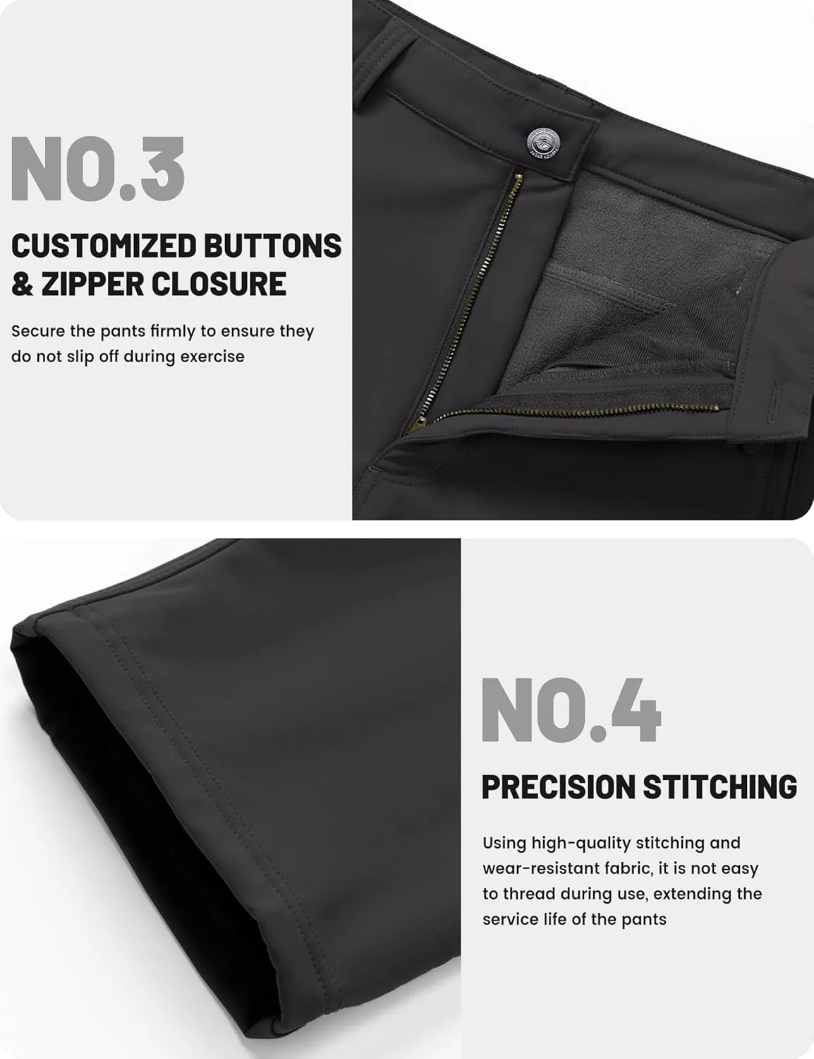 TACVASEN Men's Winter Tactical Pants Fleece Lined Cargo Hiking Pants Stretch Water Resistant Outdoor Softshell Pants