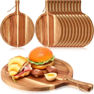 Tanlade 12 pack Acacia Wood Cutting Board Bulk with Handle Round Wooden Serving Tray Kitchen Chopping Boards for Pizza Paddle Bread, Cheese Charcuterie, Fruit, Vegetables