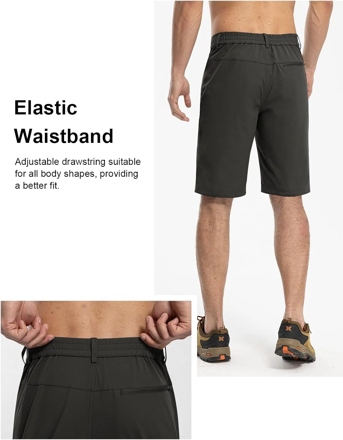 TBMPOY Men's Golf Dress Shorts Stretch Elastic Waist 11" Quick Dry Lightweight Travel Casual Shorts 5 Pockets Travel Casual