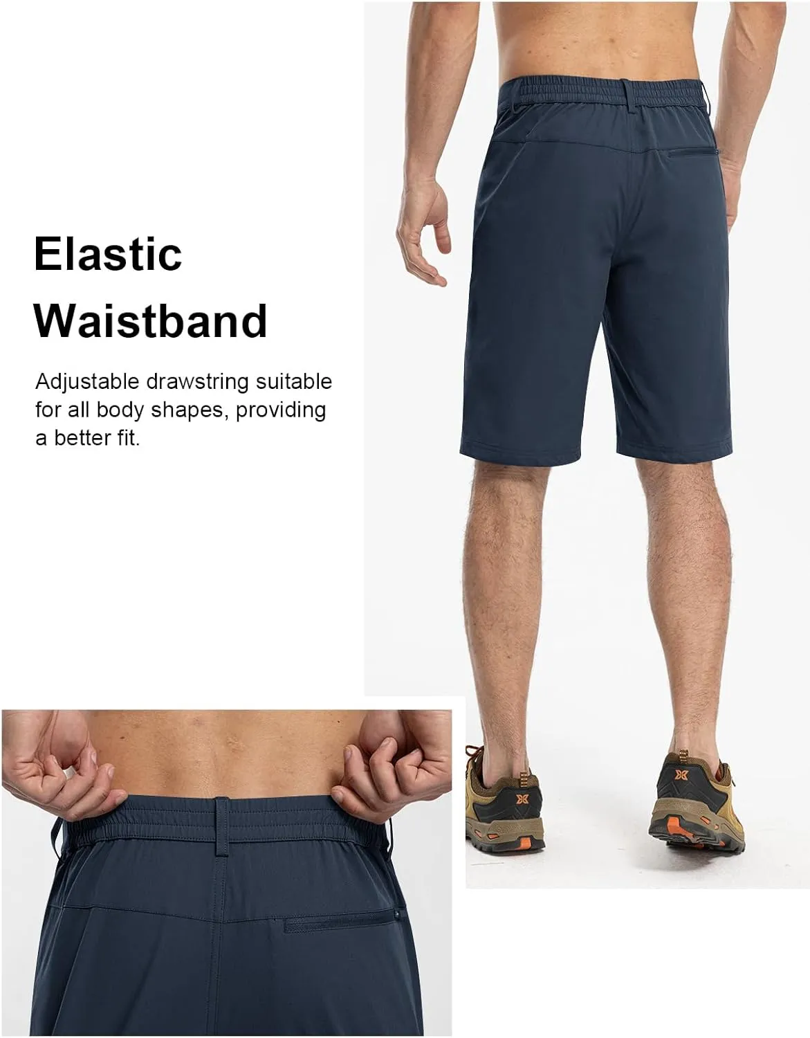 TBMPOY Men's Golf Dress Shorts Stretch Elastic Waist 11" Quick Dry Lightweight Travel Casual Shorts 5 Pockets Travel Casual