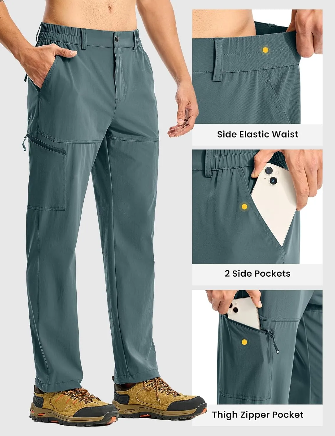 TBMPOY Men's Lightweight Hiking Pants Quick Dry 4 Pockets Stretch Water Resistant Travel Fishing Convertible Zip Cargo Jogger