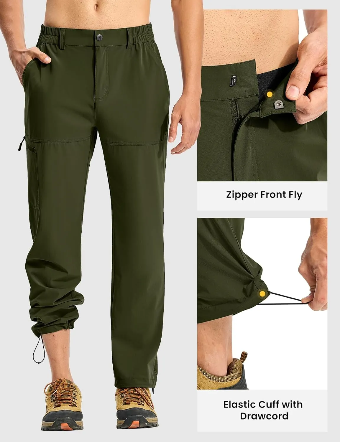 TBMPOY Men's Lightweight Hiking Pants Quick Dry 4 Pockets Stretch Water Resistant Travel Fishing Convertible Zip Cargo Jogger