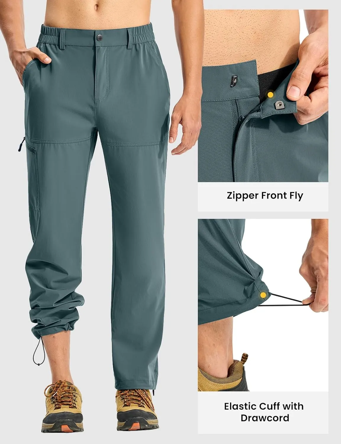 TBMPOY Men's Lightweight Hiking Pants Quick Dry 4 Pockets Stretch Water Resistant Travel Fishing Convertible Zip Cargo Jogger