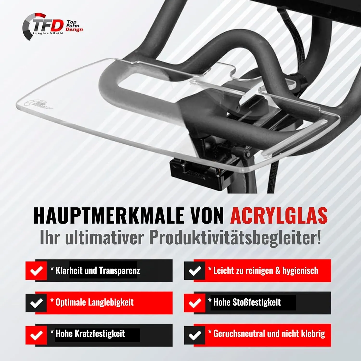 TFD The TrayV2 | Improved V2 Tray for Peloton Bike (orginals) - Work & Ride with Your Phone, Laptop, Book or Tablet (Black) (Tray V2, Acrylic Clear)