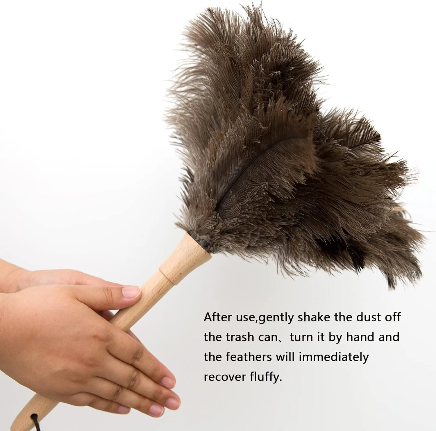THARAHT 2PCS Ostrich Feather Duster 16 Inch Fluffy Natural with Wood Handle Reusable Washable for Cleaning Keyboard,Home,Car,Office Ostrich Feather Duster