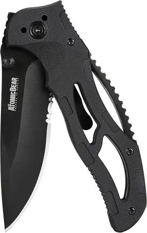 The Atomic Bear Pocket Knife with Stainless Steel Blade - G10 Handle Folding Knife for Outdoor, Tactical, Utility and EDC