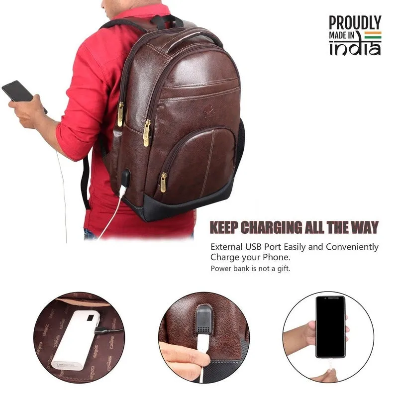 THE CLOWNFISH Combo Of 2 Varied Colours Fredrick 27 liters Faux Leather Laptop Backpack for Men and Women for 15.6 Inch Laptops (Tan, Hickory)