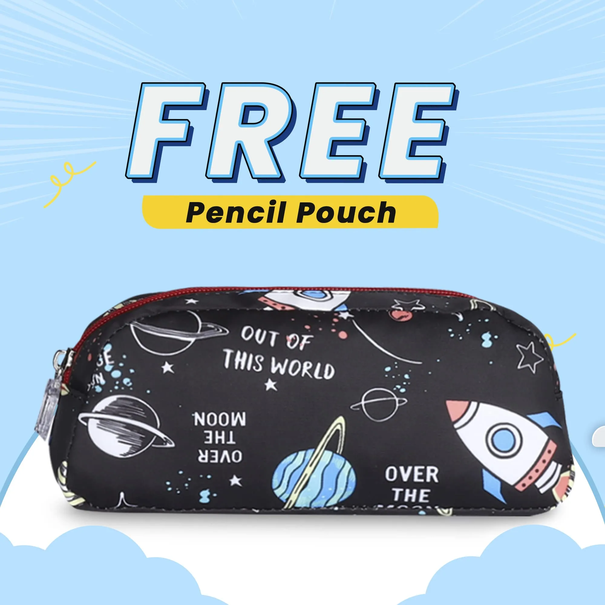 THE CLOWNFISH Edutrek Series Printed Polyester 36 L School Backpack with Pencil/Stationery Pouch School Bag Front Zip Pocket Daypack Picnic Bag For School Going Boys & Girls Age-10  years (Jet Black)