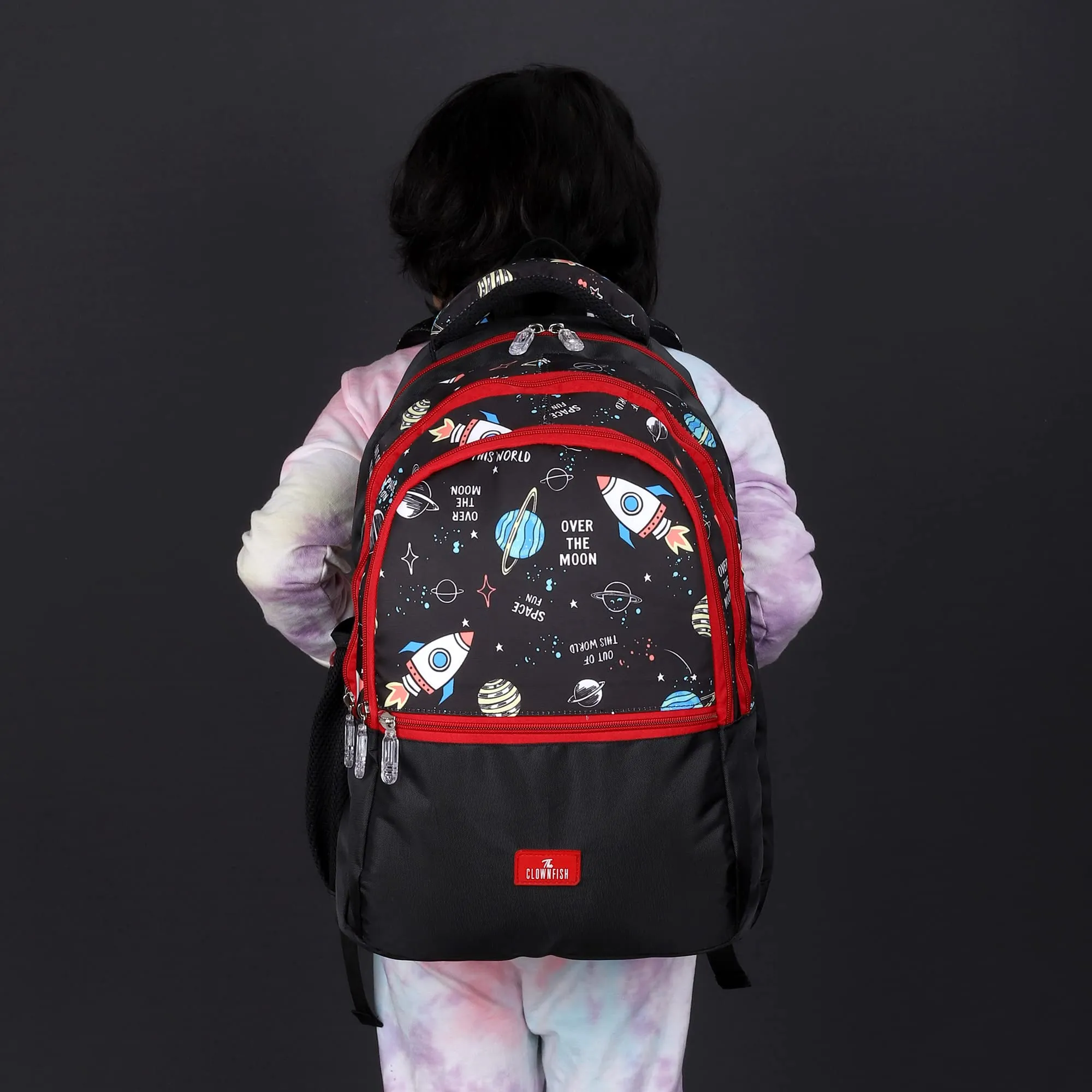 THE CLOWNFISH Edutrek Series Printed Polyester 36 L School Backpack with Pencil/Stationery Pouch School Bag Front Zip Pocket Daypack Picnic Bag For School Going Boys & Girls Age-10  years (Jet Black)