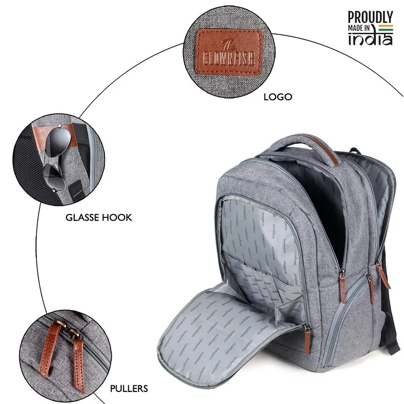 The Clownfish Slate 27 Litres Polyester Unisex 15.6 inch Travel Laptop Backpack (Grey)