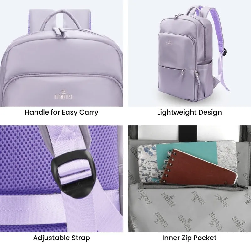 THE CLOWNFISH Women's Laptop Backpack - Spacious, Stylish | Fits 15.6 inch Laptop | 19L Capacity | Purple